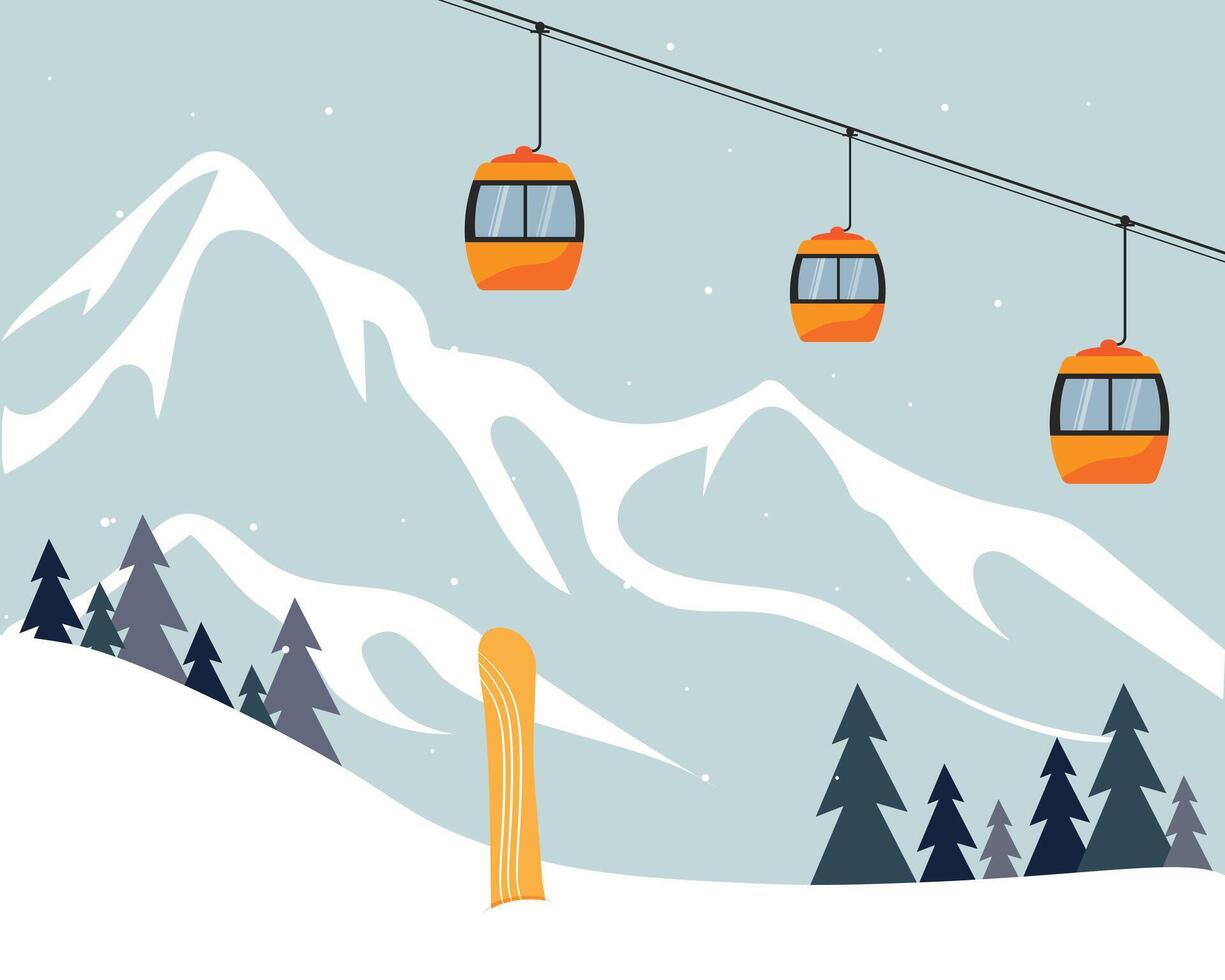ski resort in winter. snowboard and ski vector
