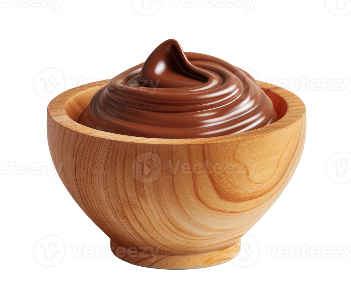 Chocolate paste in wooden bowl isolated on transparent background png