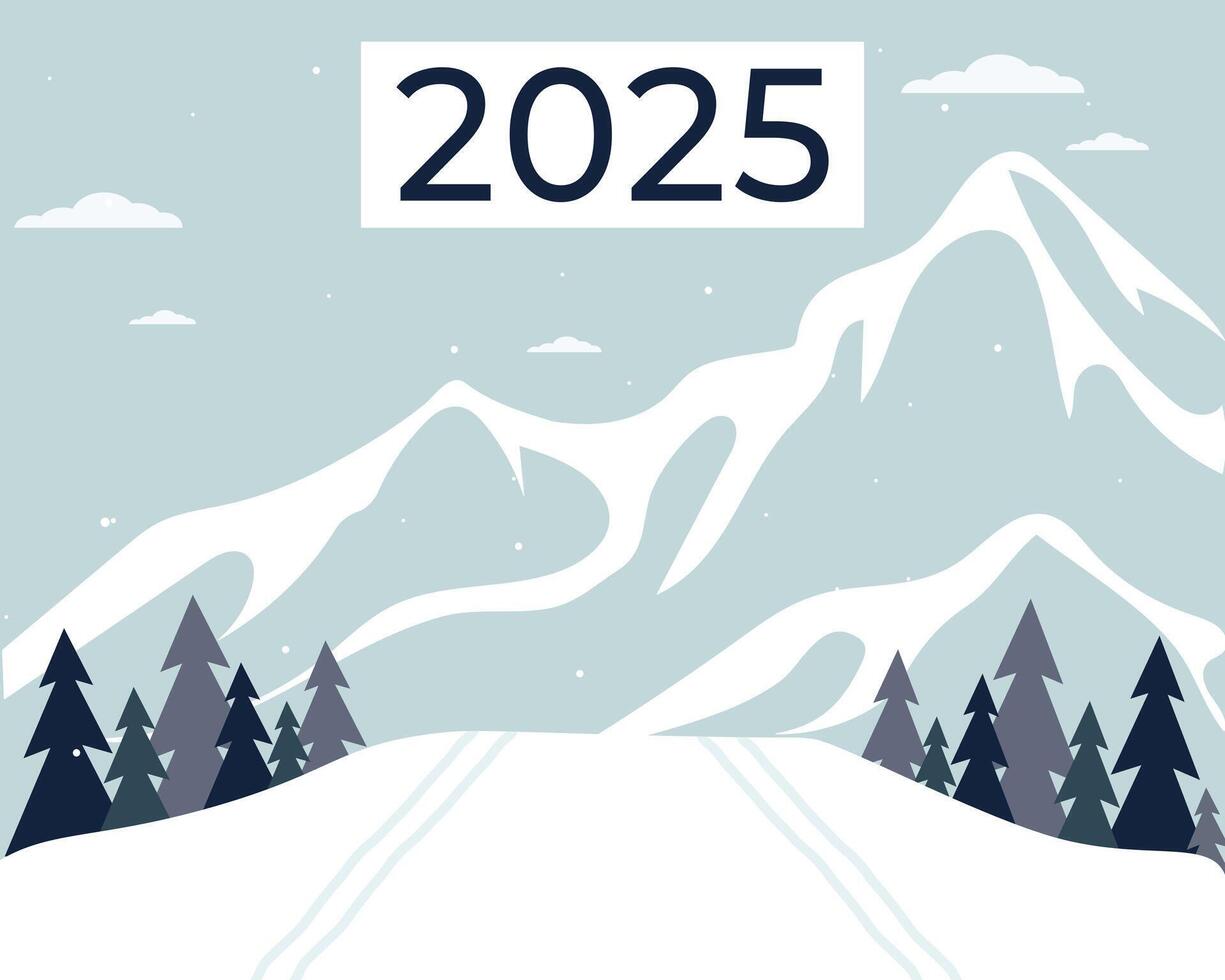 winter landscape with mountains. 2025 year vector