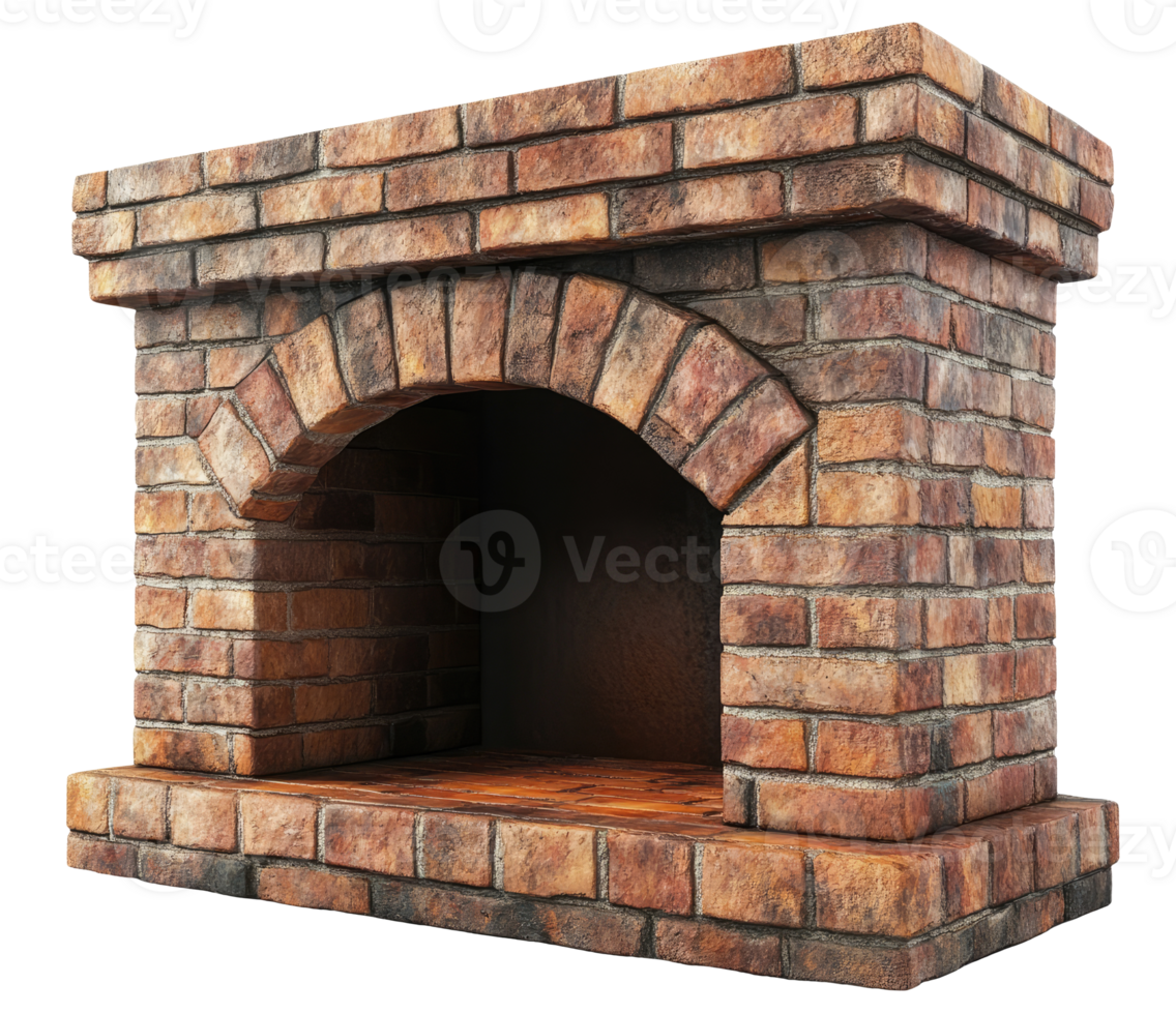 Brick fireplace isolated on transparent background png