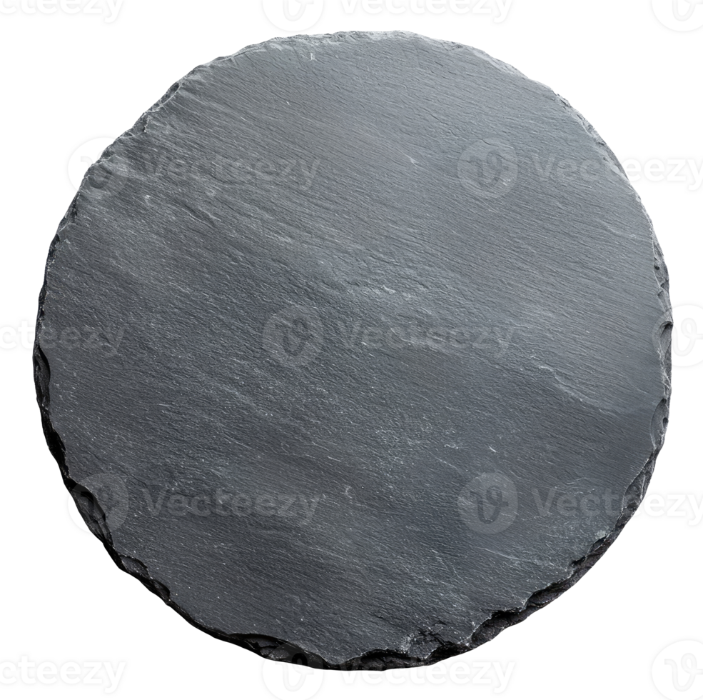 Black round slate tabletop isolated on transparent background, top view png
