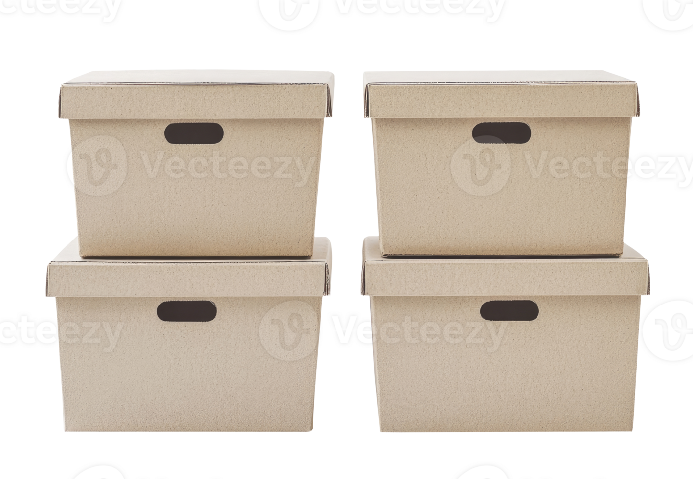 Four stacked cardboard boxes isolated on transparent background png