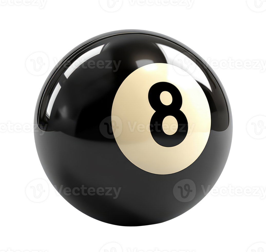 Black billiard ball with number eight, cut out png