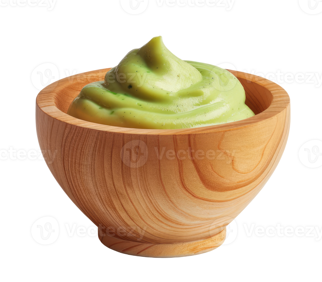 Wooden Bowl with wasabi sauce isolated on transparent background png