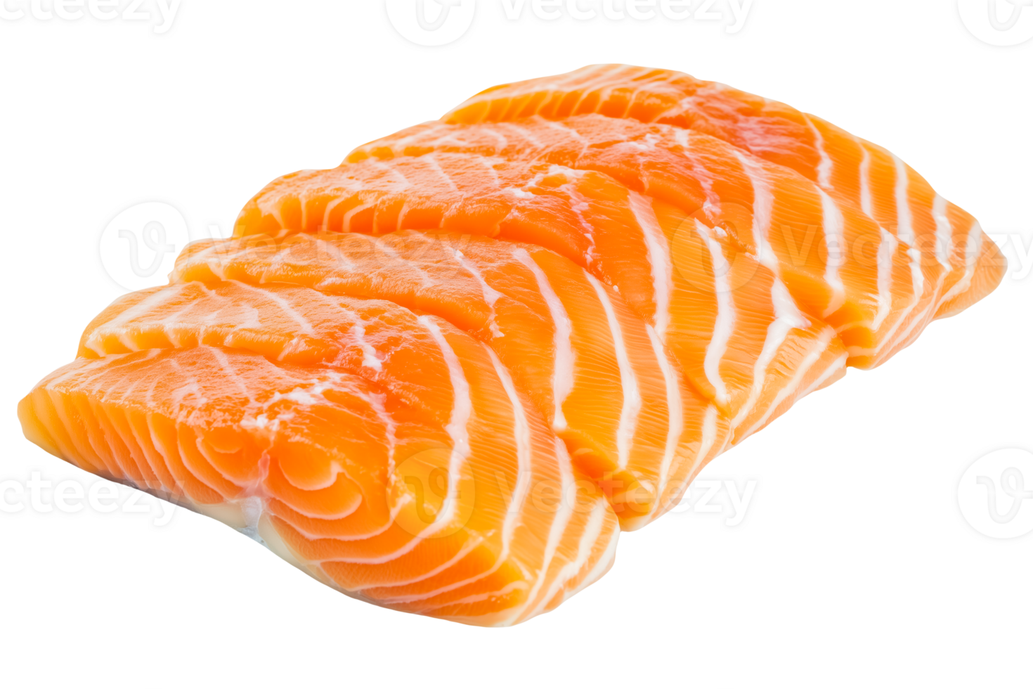 Raw salmon slices on transparent background, closeup png
