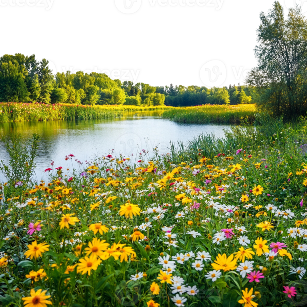 vibrant colors of blooming flowers and lush under dramatic clouds and soft diffused light png