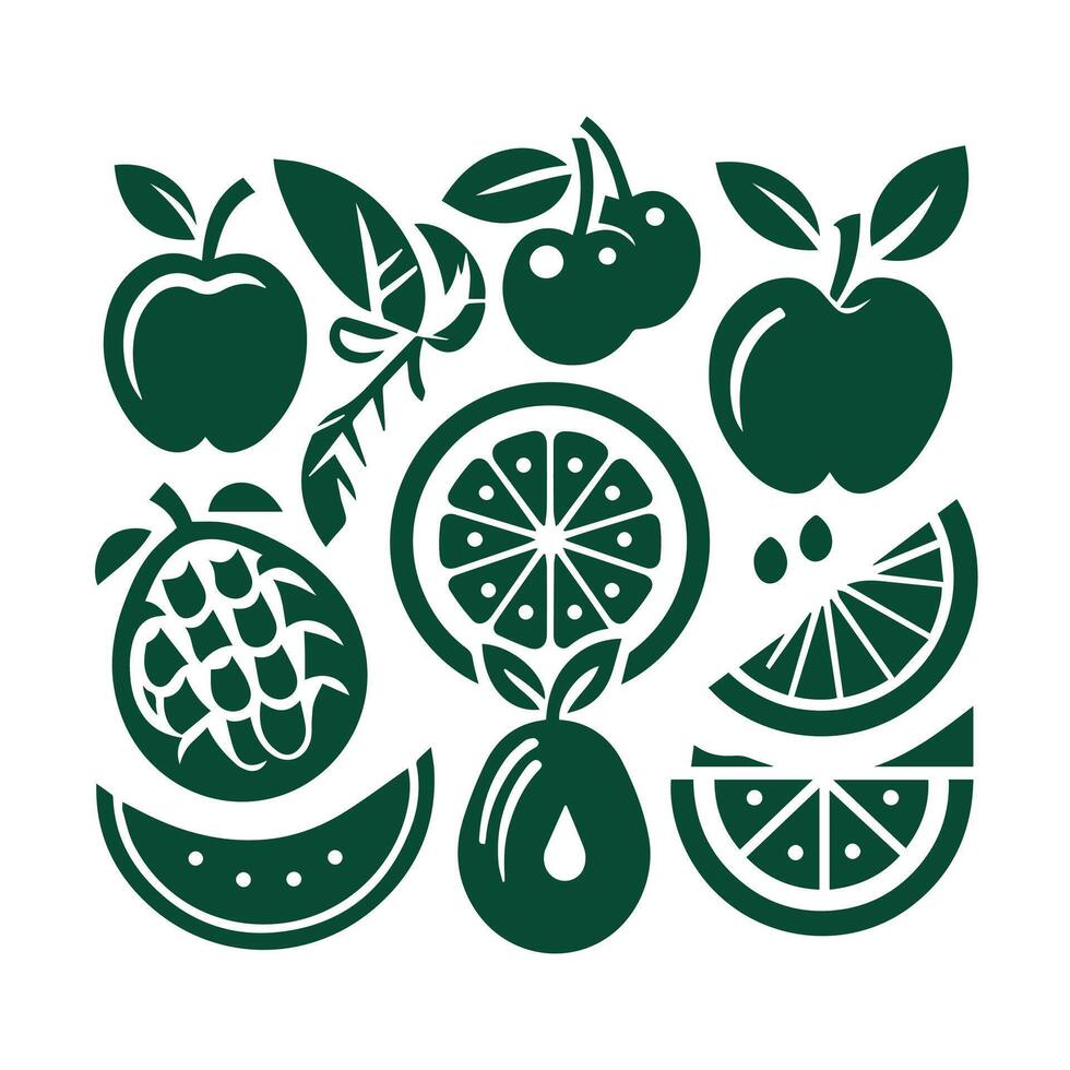 Fruits Set Collection Design Illustration With Green Concept vector