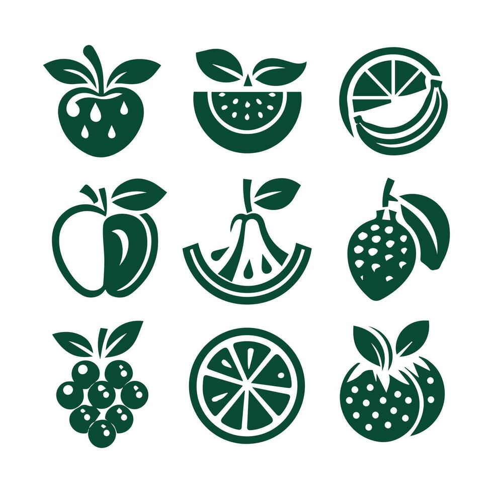 Fruits Set Collection Silhouette vector