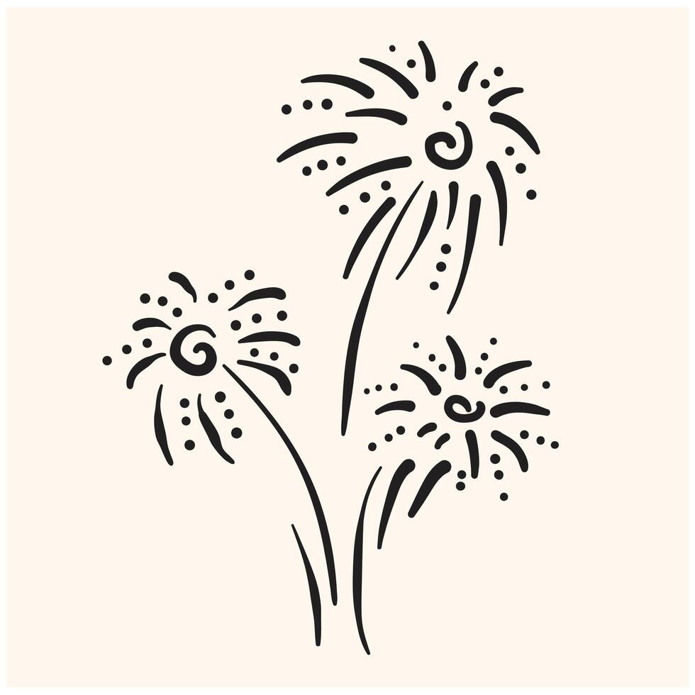 doodle firecrackers fireworks with background cream vector