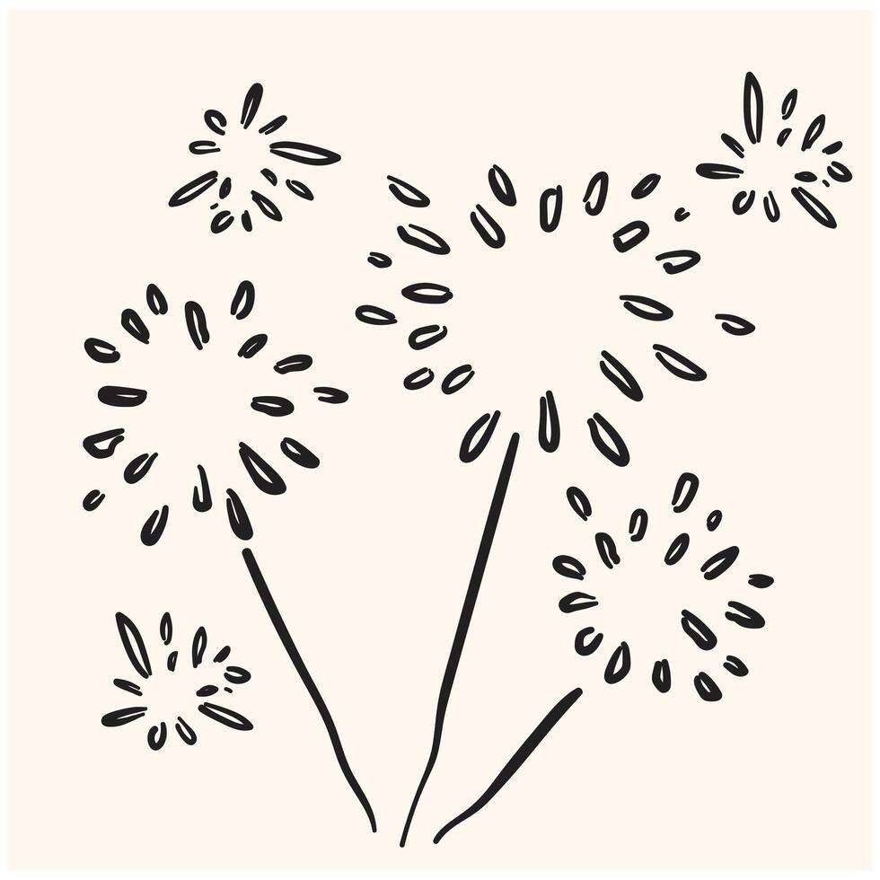 Fireworks With illustration style doodle and line art vector