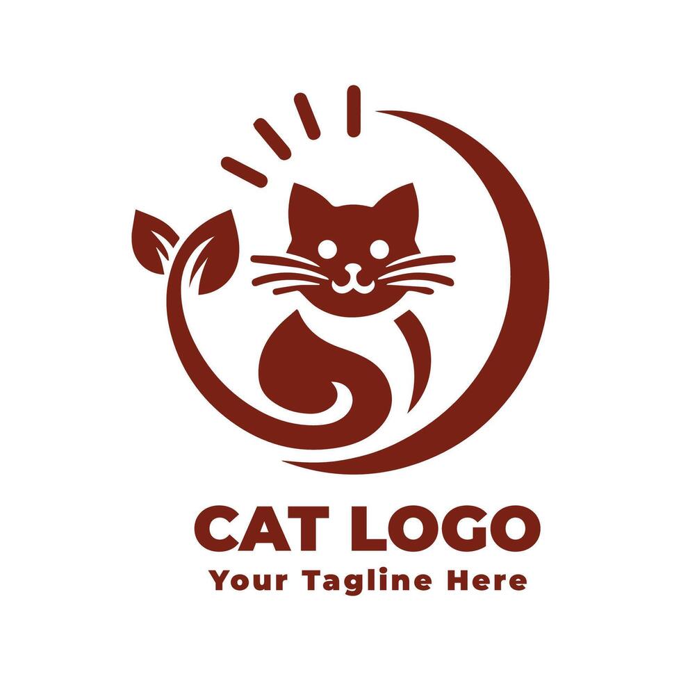 Cat Logo Simple Design Illustration With Brown Concept And With Background vector