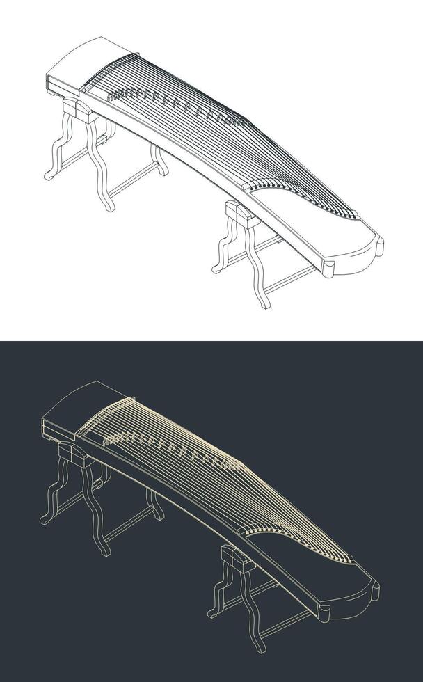 Guzheng traditional Chinese instrument illustrations vector