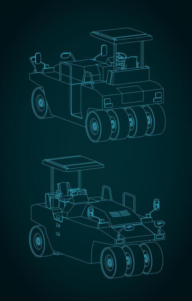 Pneumatic road roller drawings vector