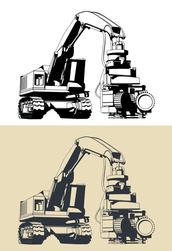 Crawler forestry harvester illustrations vector