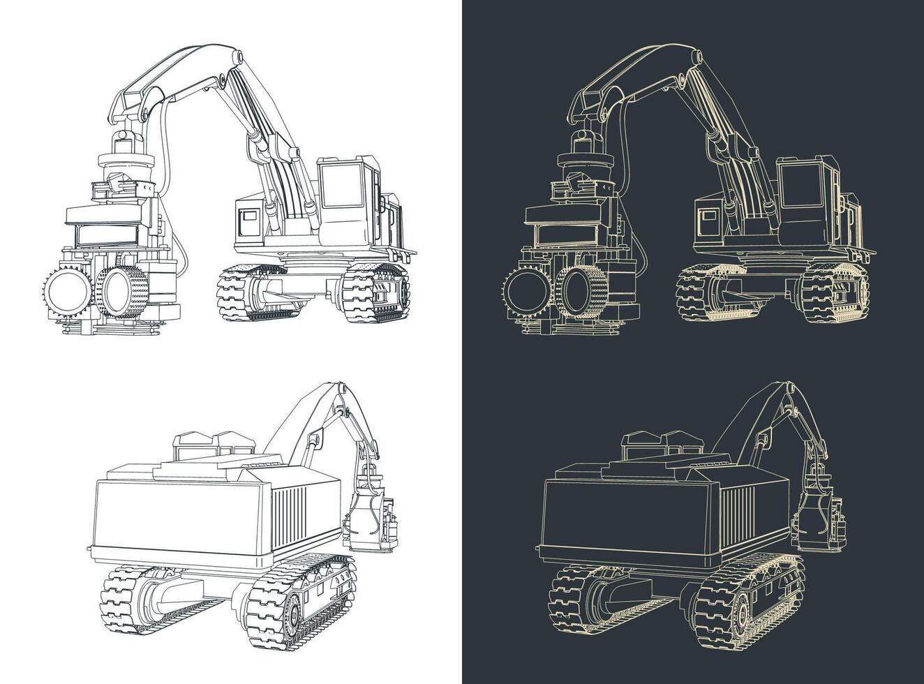Crawler forestry harvester sketches vector