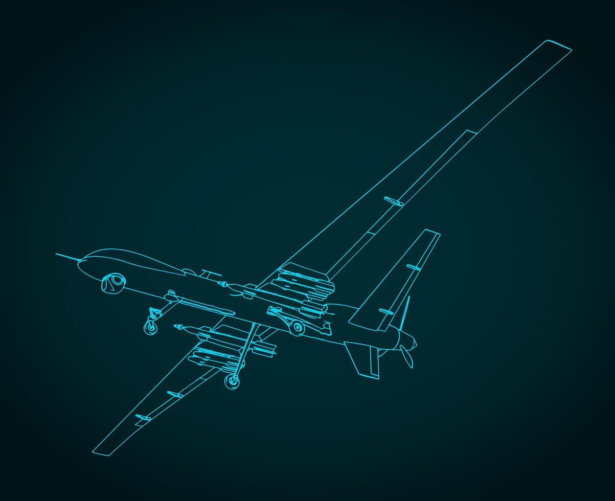 Military drone blueprint vector