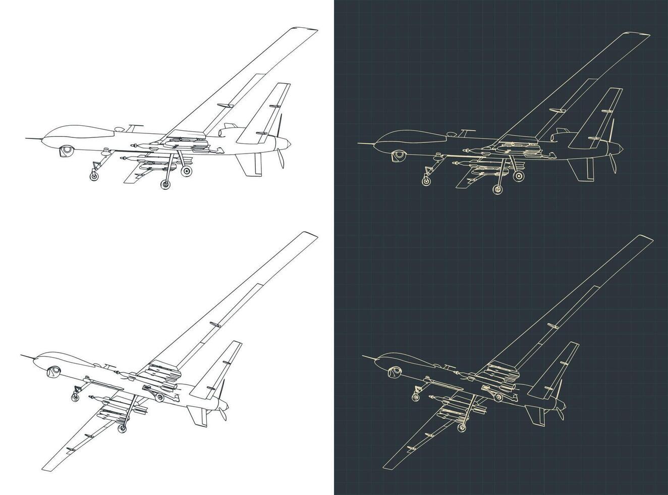 Military drone blueprints vector