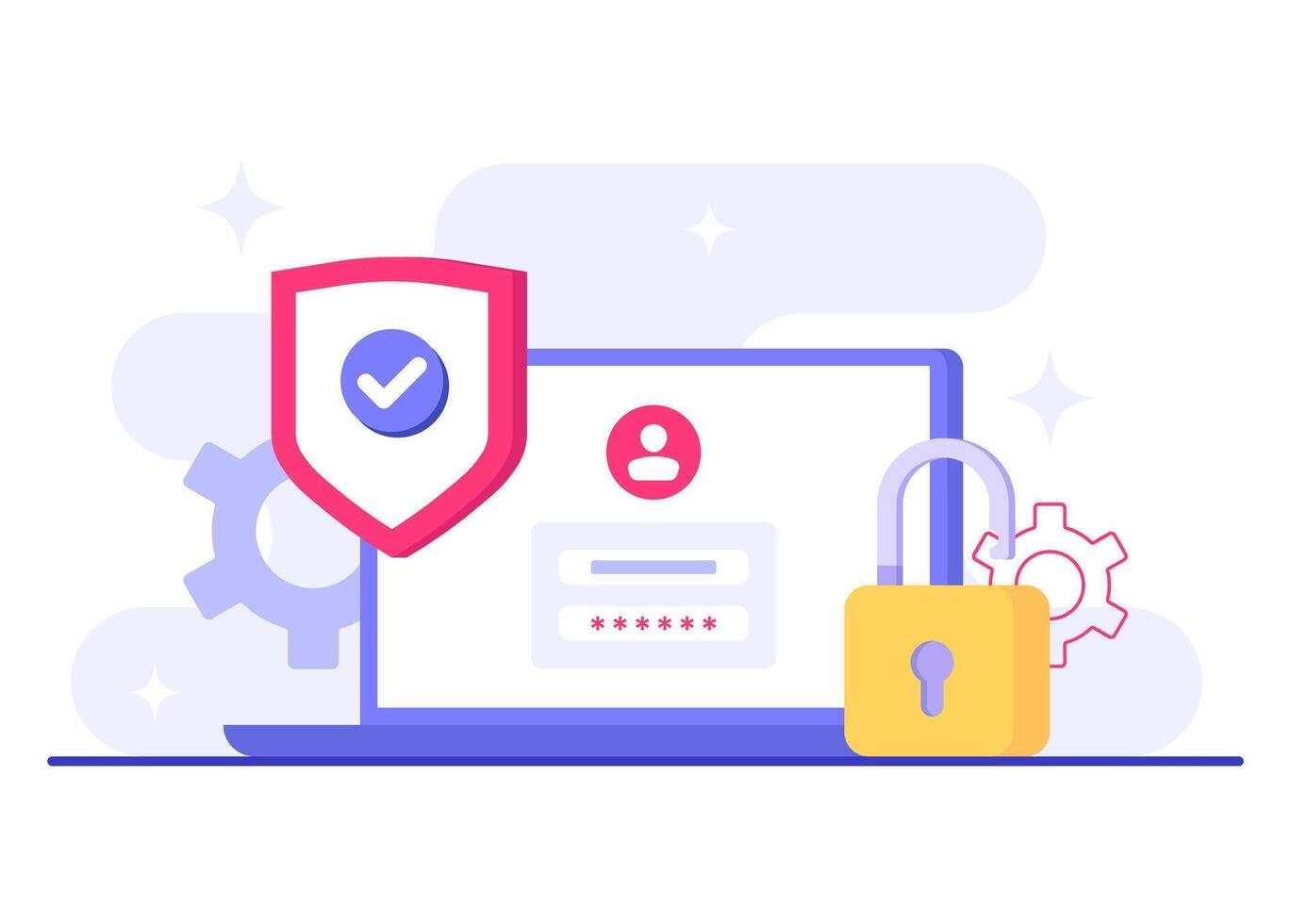 User login page on laptop screen flat illustration, Password secure access, Data protection, Cyber security, Internet security, information privacy, Account protection vector