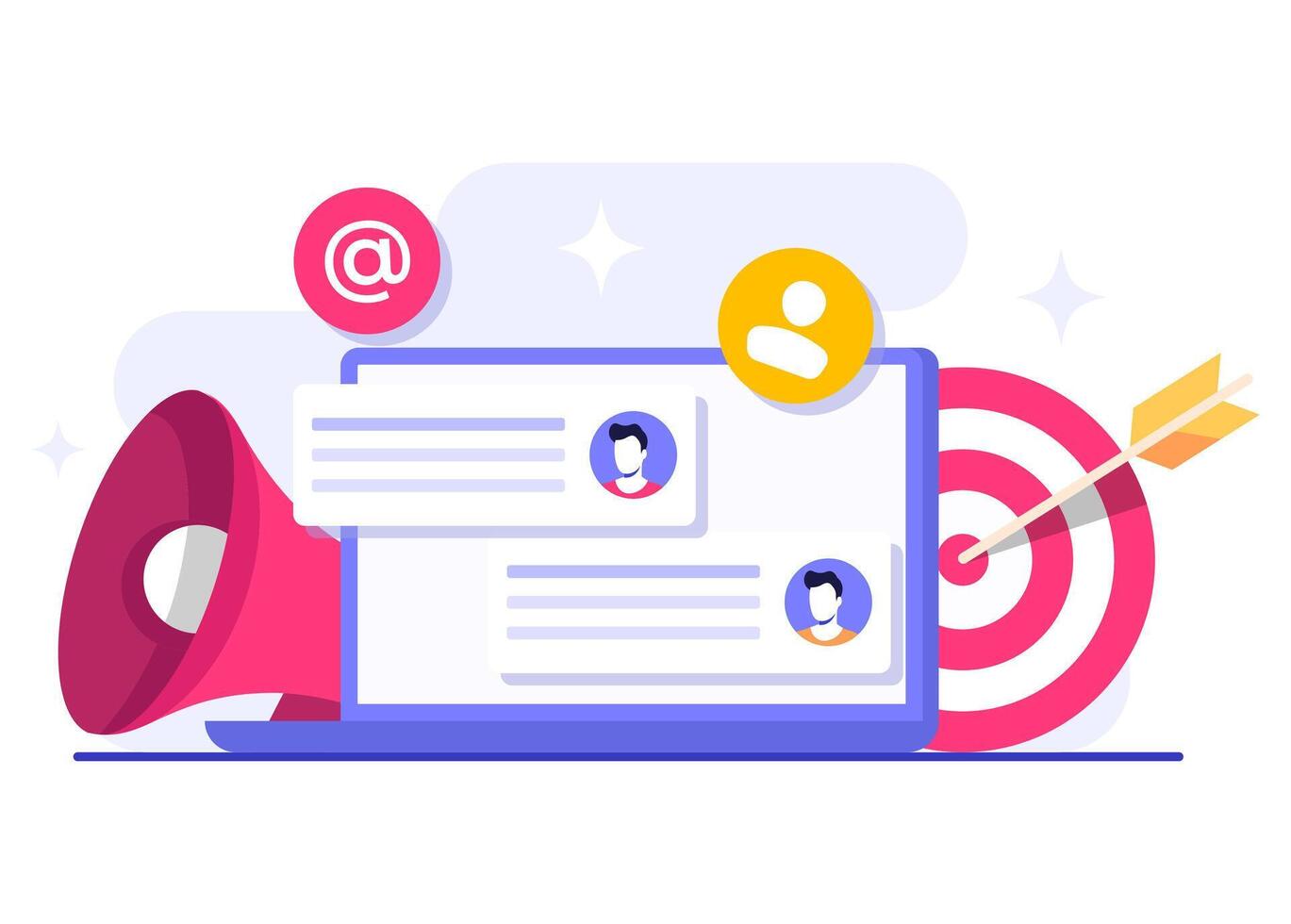 Engaging the target market with email newsletter flat illustration, Email marketing, Online business strategy, Advertising, Email newsletter, messaging vector
