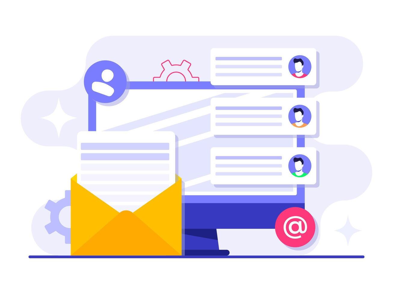 Approaching potential customers through a focused email campaign flat illustration concept, Online business strategy, Advertising, Email newsletter, messaging vector