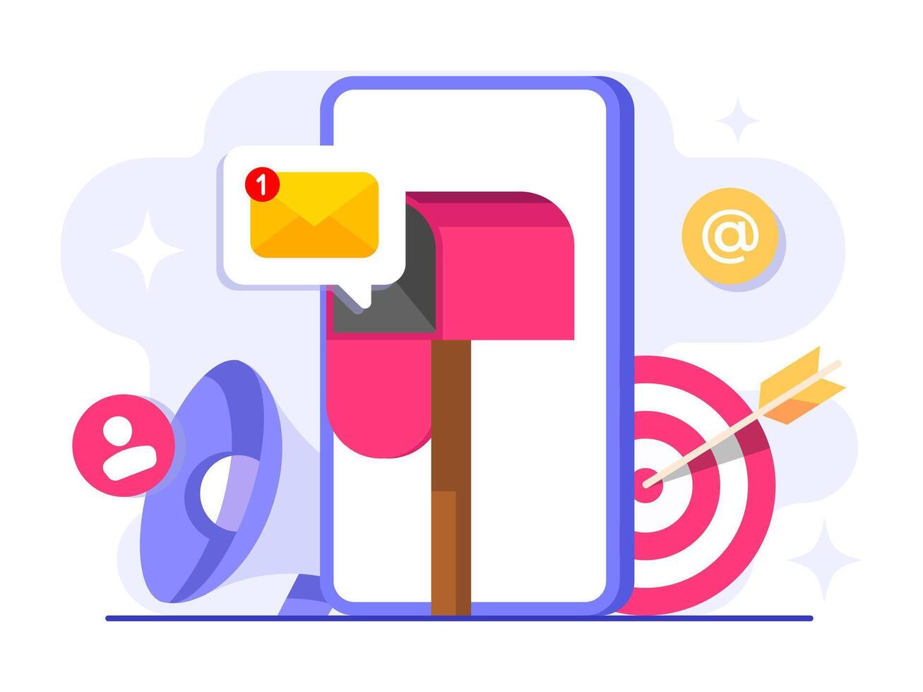 Mailbox near the smartphone flat illustration concept, Email marketing, Online business strategy, Advertising, Email newsletter, messaging vector