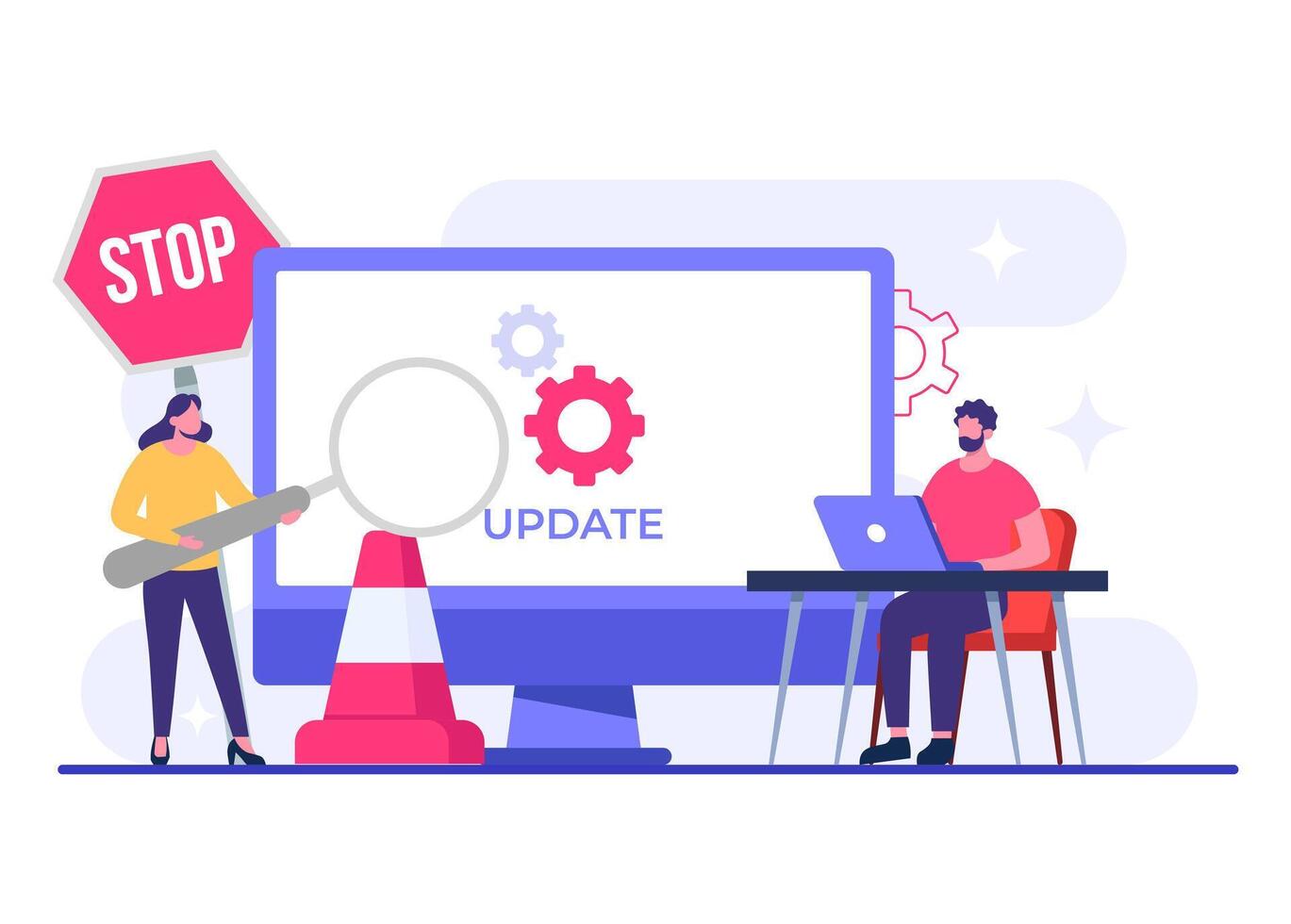 Maintenance operations are in progress for the system, software update flat illustration, System maintenance, update process, install software, operating system vector
