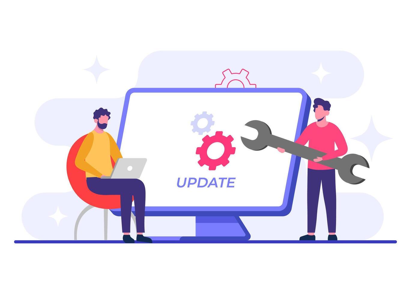 The system is temporarily offline for maintenance purposes, System maintenance, update process, install software, operating system vector