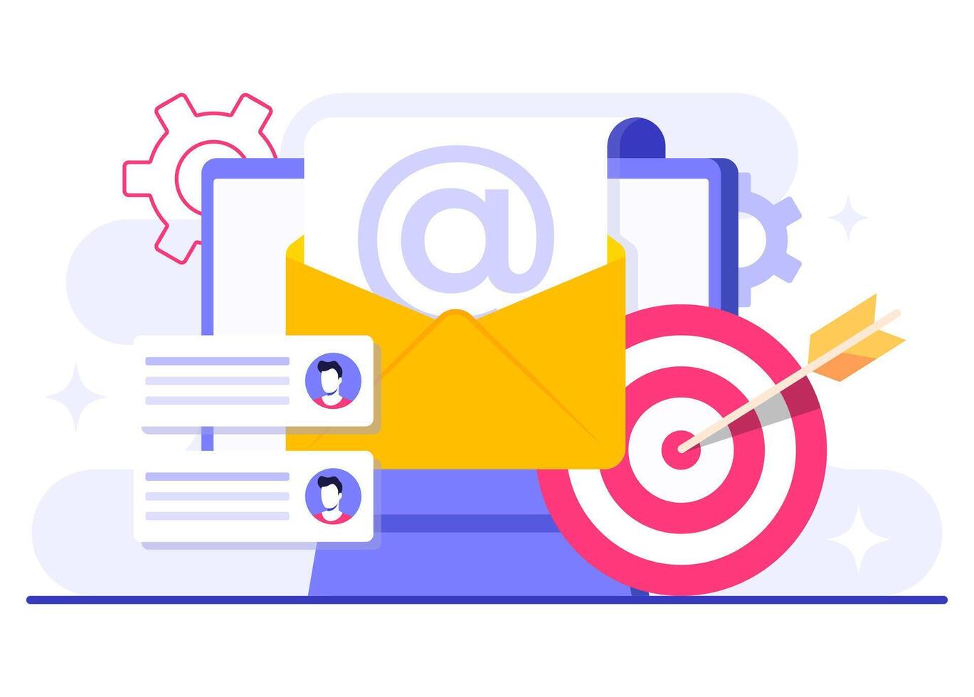 Promotional email marketing strategy concept flat illustration, Email marketing, Online business strategy, Advertising, Email newsletter, messaging vector