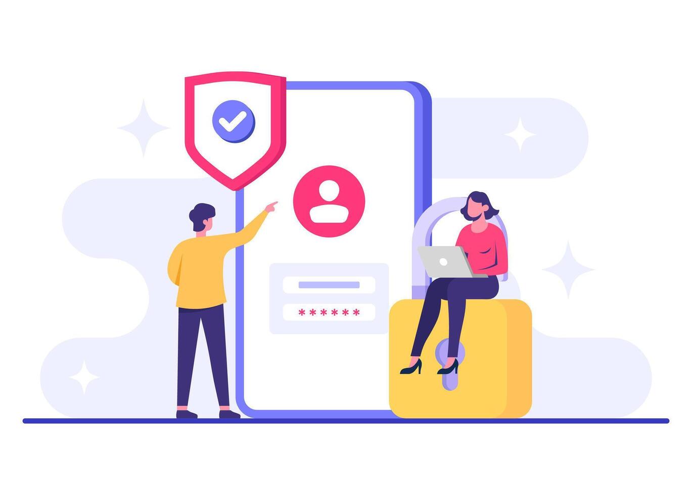 User login page on smartphone screen flat illustration, information privacy, Account protection Password secure access, Data protection, Cyber security, Internet security vector