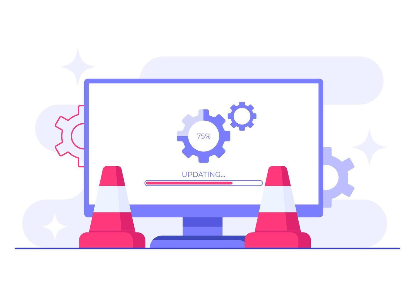 Software update progress bar on computer screen flat illustration, System maintenance, update process, install software, operating system vector