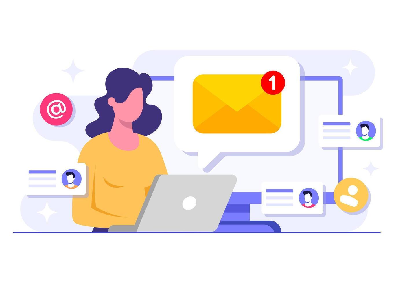 Email-based marketing strategies flat illustration, Email marketing, Online business strategy, Advertising, Email newsletter, messaging vector