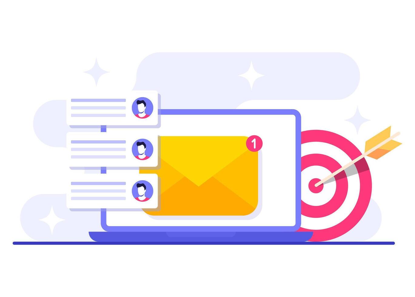 Delivering content to the target audience through email marketing and newsletters flat illustration concept, Online business strategy, Advertising, Email newsletter, messaging vector