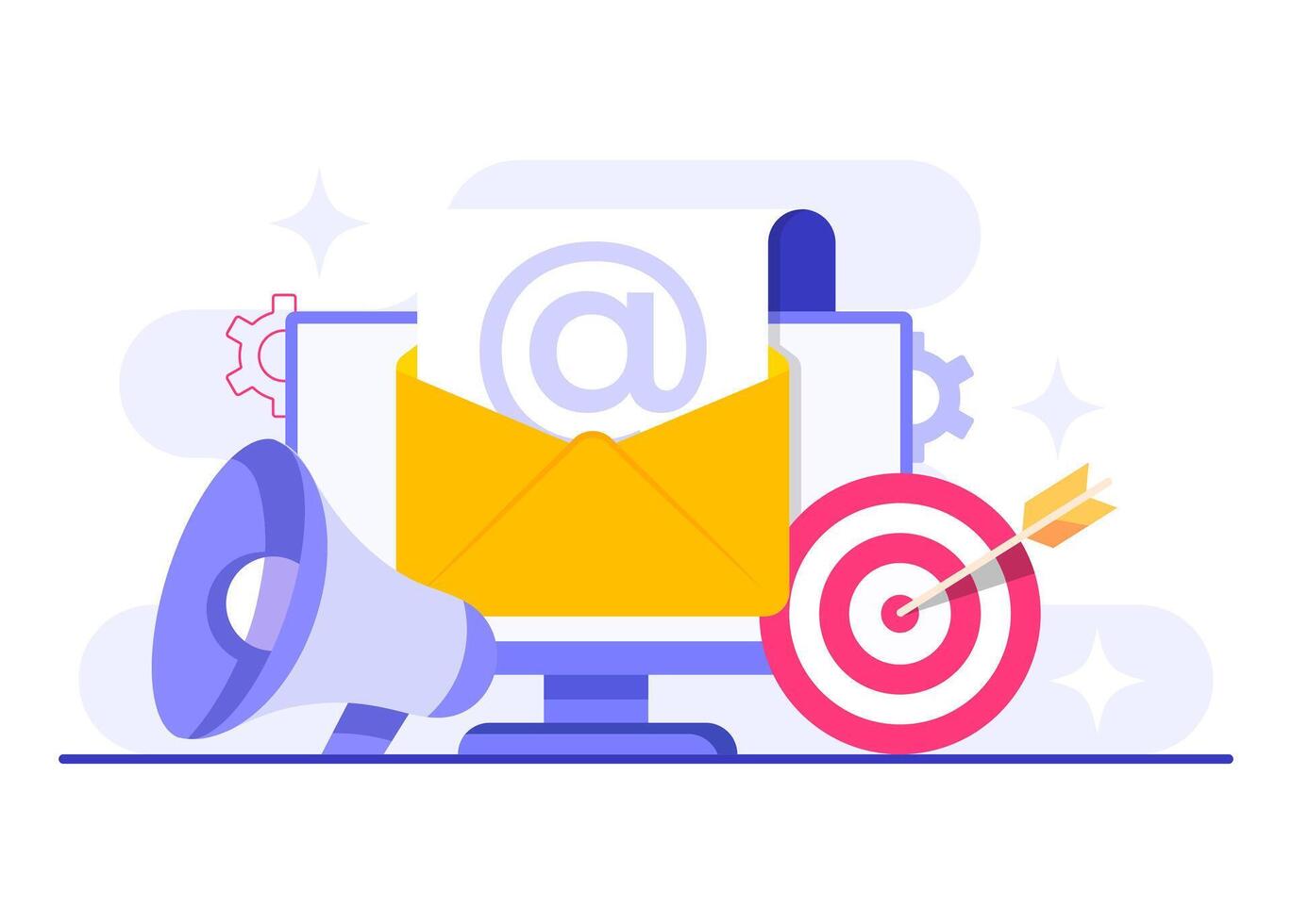 Approaching potential customers through email newsletters and marketing campaigns flat illustration, Online business strategy, Advertising, Email newsletter, messaging vector