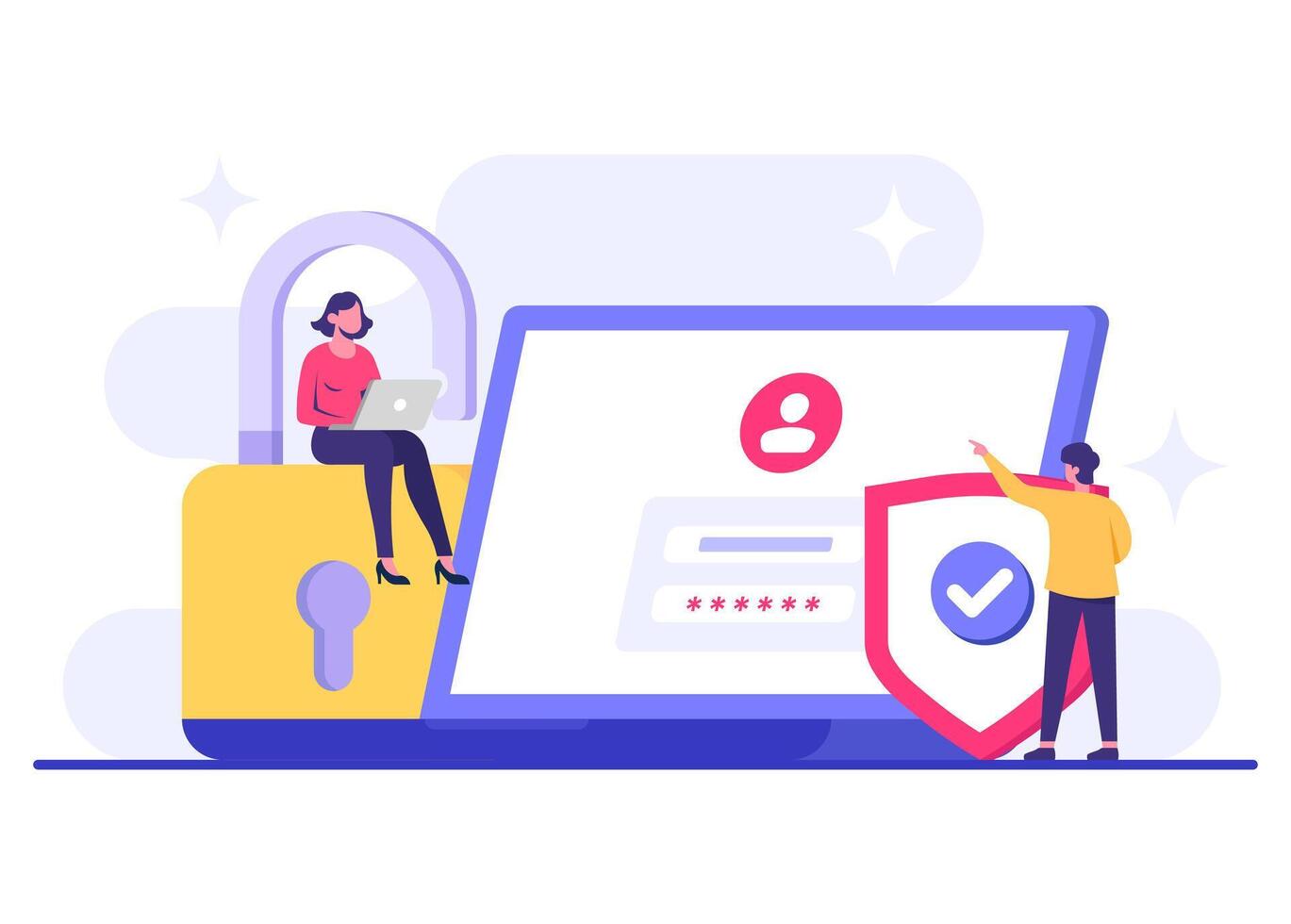 Access data securely with a password flat illustration for web banner, landing page, app, Data protection, Cyber security, Internet security, information privacy, Account protection vector