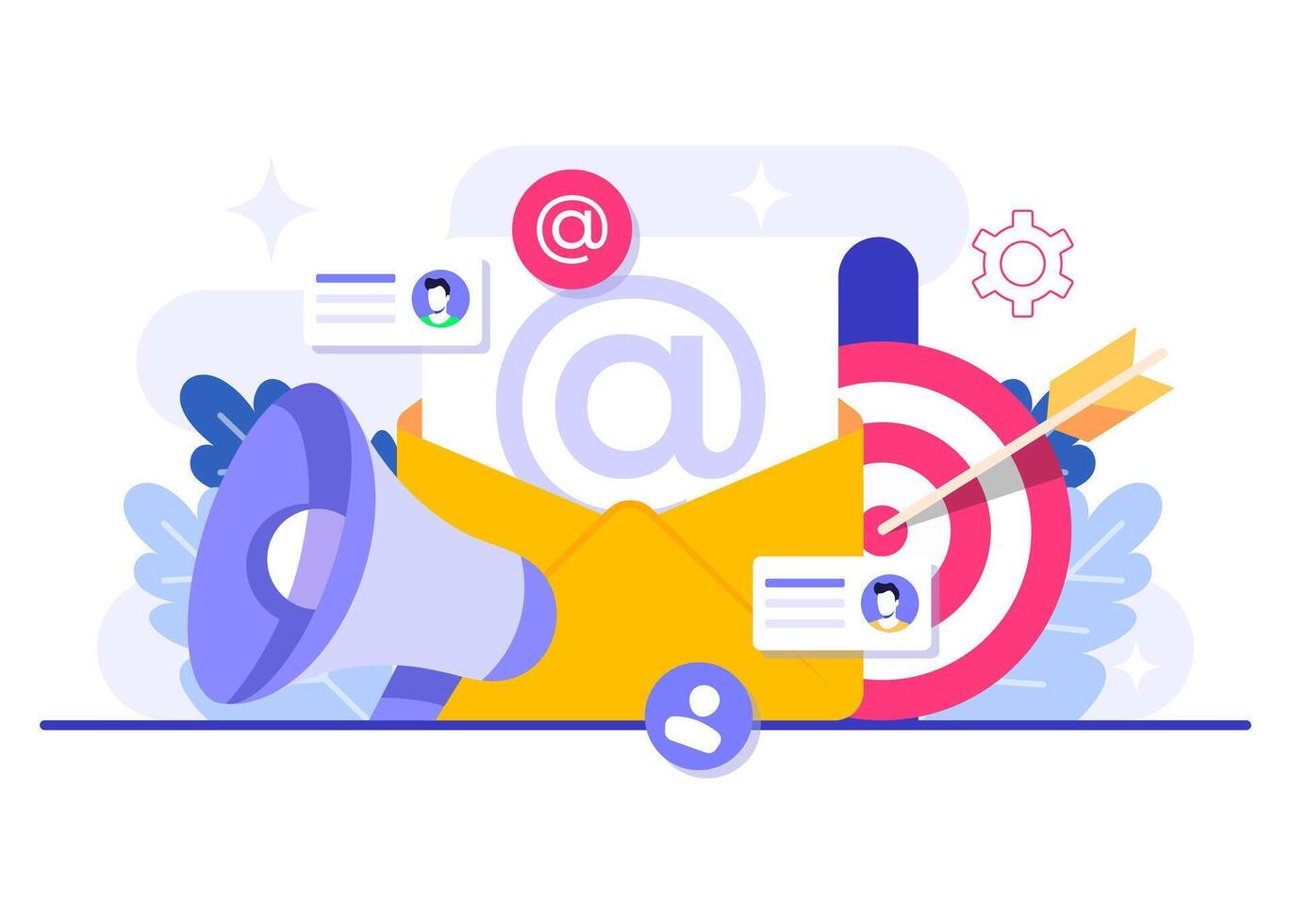 Engaging the target audience via email campaigns flat illustration, Online business strategy, Advertising, Email newsletter, messaging vector