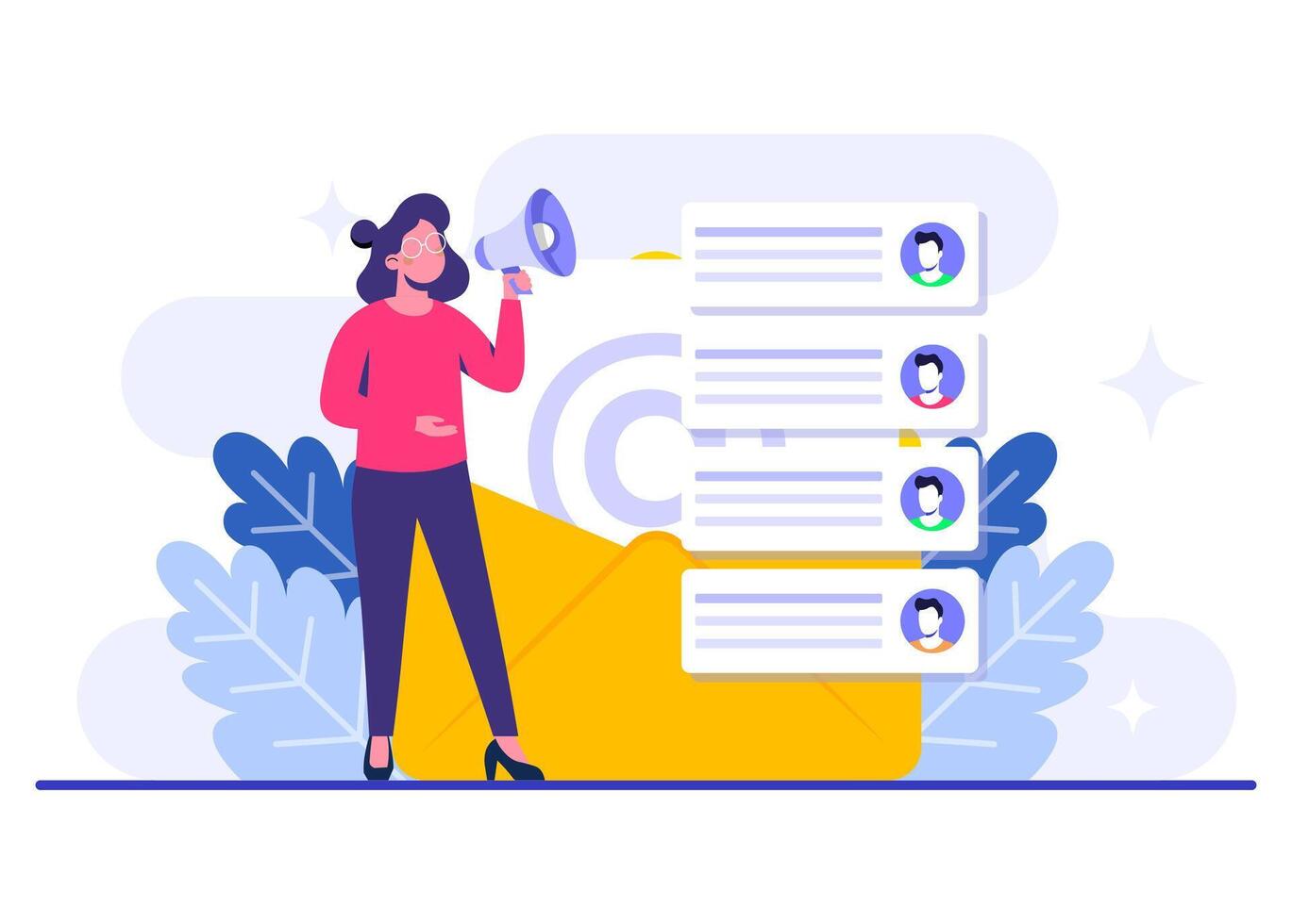 Promotional email marketing strategy concept flat illustration, Email marketing, Online business strategy, Advertising, Email newsletter, messaging vector