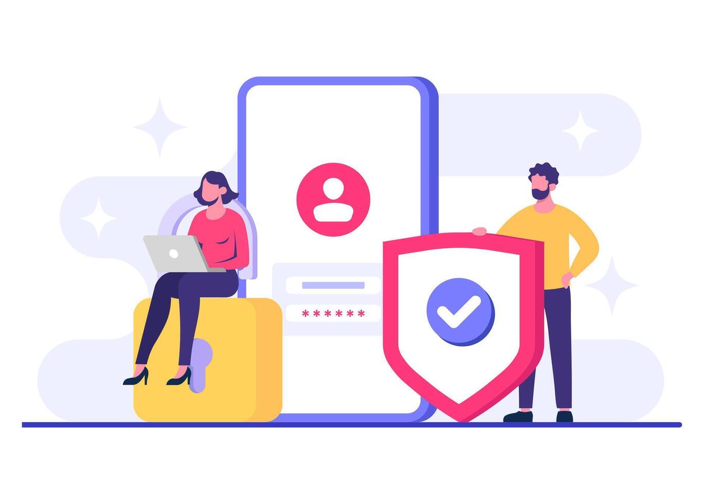 Login page on smartphone screen flat illustration, People access data securely, Data protection, Cyber security, Internet security, information privacy, Account protection vector