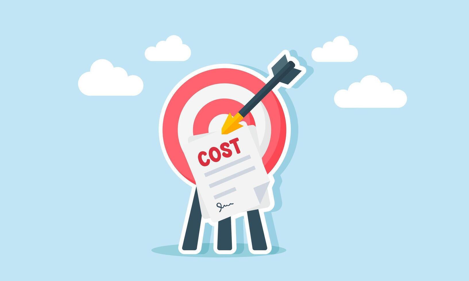 An arrow sticks to a target board with a cost paper, illustration of targeting an effective cost plan to maintain company financial stability vector