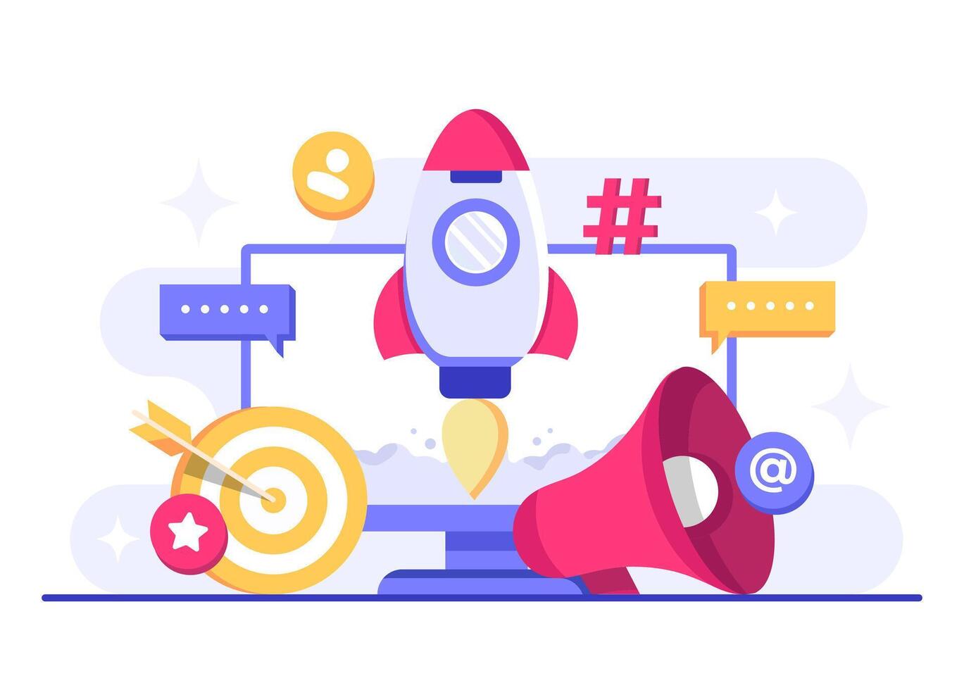 Successful marketing campaign, Social media marketing flat illustration, banner, business content strategy, web design, Digital marketing online connection concept vector