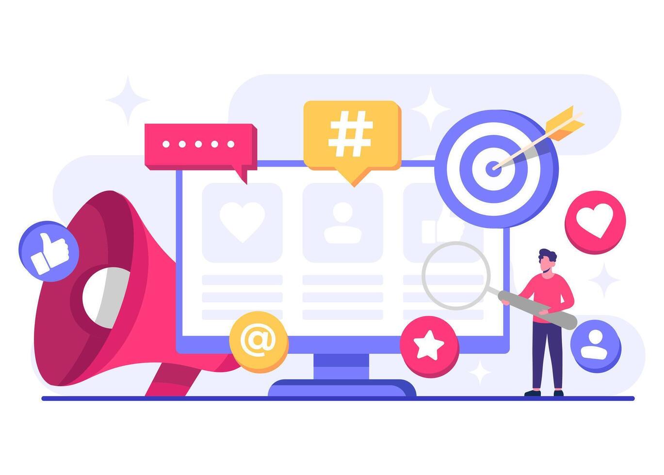 Experts handling social media marketing for brands, Digital marketing concept flat illustration, Online connection vector
