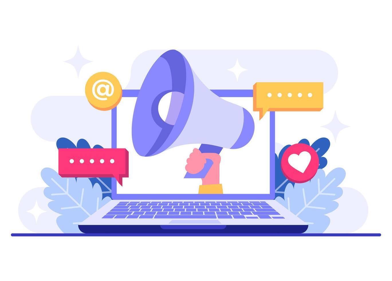 Advertising campaigns and online promotional strategies with engaging content, Digital marketing flat illustration, advertising content in social networks, Social media, E-commerce vector