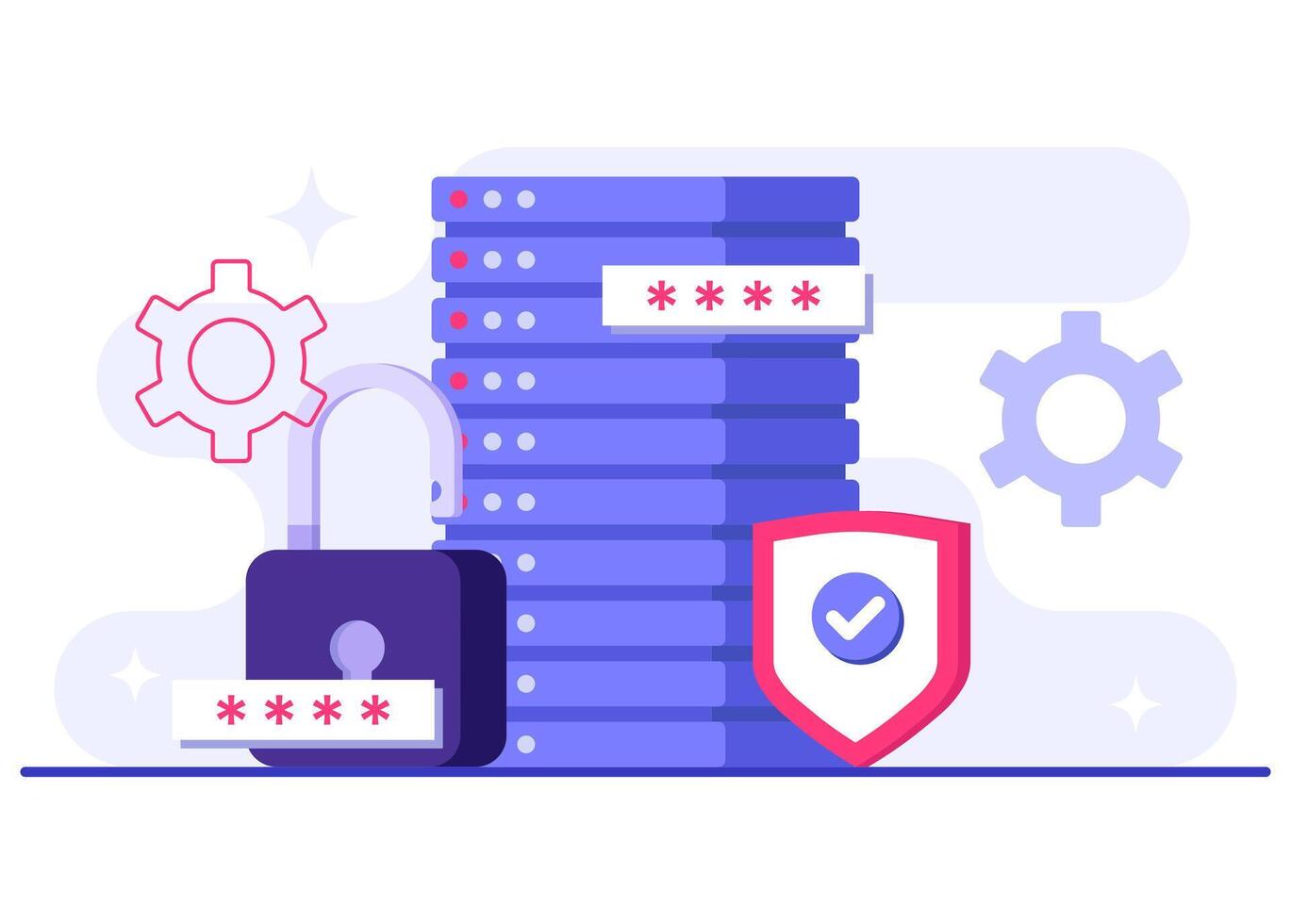 Protection of online information and infrastructure, Database protection flat illustration, Cyber security, Data Center, File management, cloud storage, Privacy data protection vector