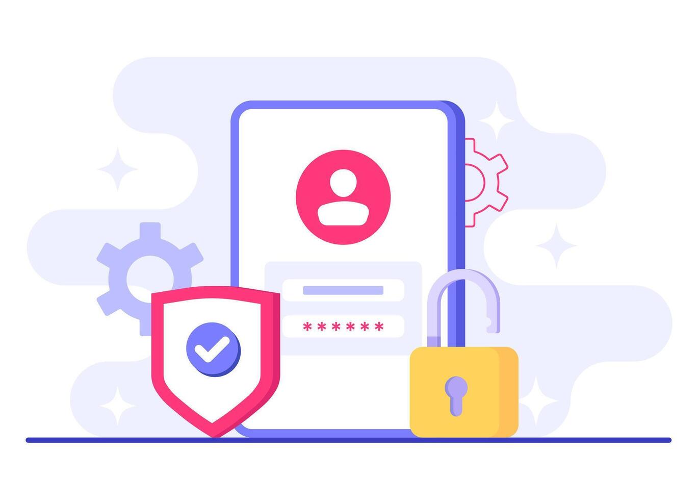 Mobile data security flat illustration, Password secure access, Data protection, Cyber security, Internet security, information privacy, Account protection vector