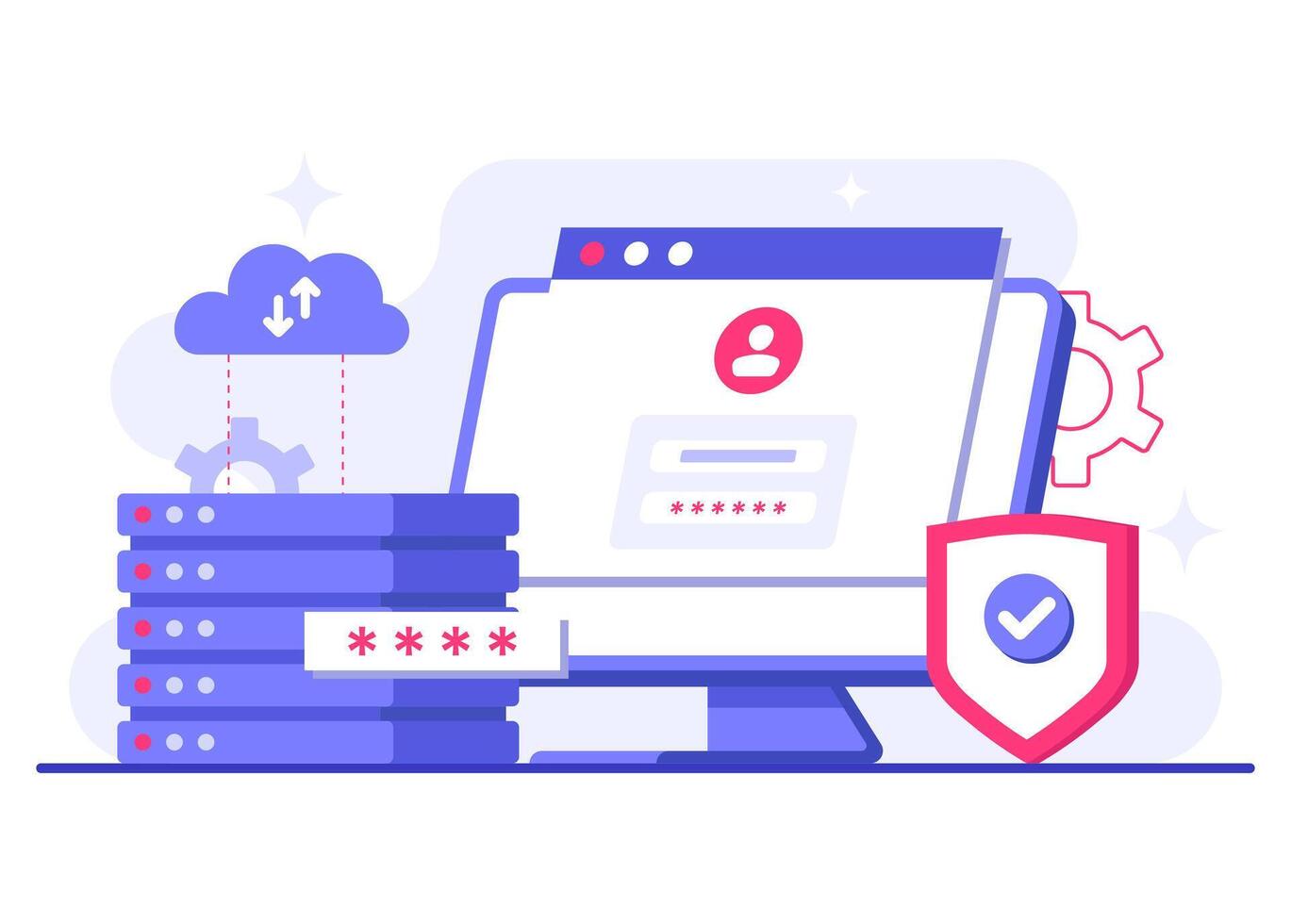 Database Digital security and risk management, Cybersecurity, Data Center, File management flat illustration, cloud storage, Privacy data protection vector