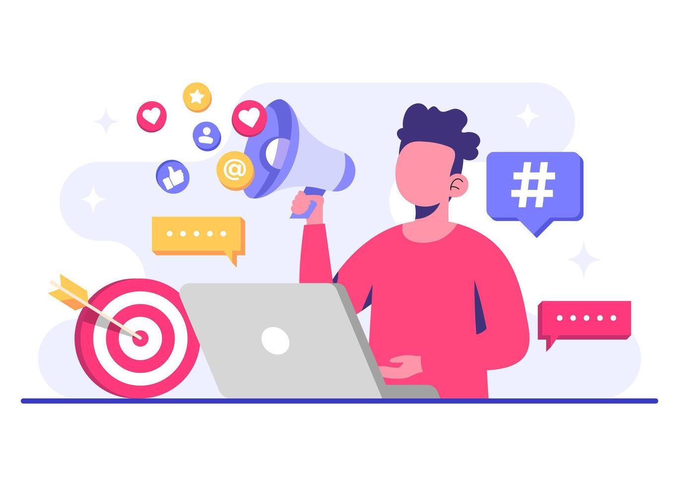 Digital influencer interacting on social media networks, Digital marketing flat illustration, Business content strategy, Social media campaign, Promotion, E-commerce, Attracts new customers vector