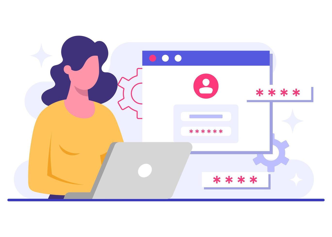 Access secured by password verification flat illustration, Data protection, Cyber security, Internet security, information privacy, Account protection vector