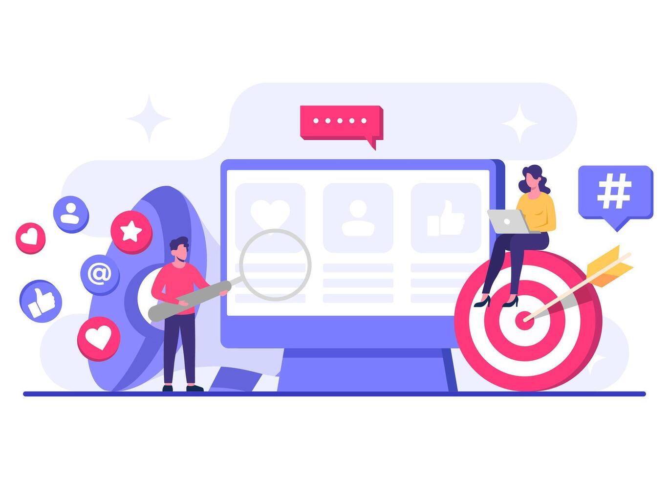 Professionals running social media marketing initiatives, Digital marketing concept flat illustration, online connection vector