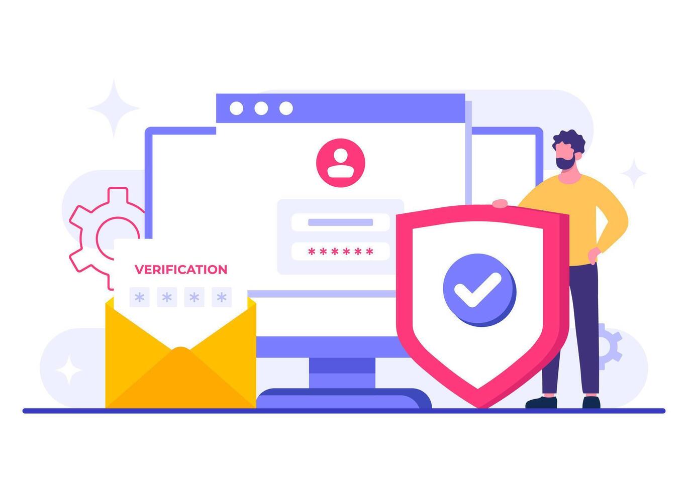 Two-step authentication process flat illustration , OTP, Authentication password, One-time password for secure login for a account or app, Login page on computer screen vector