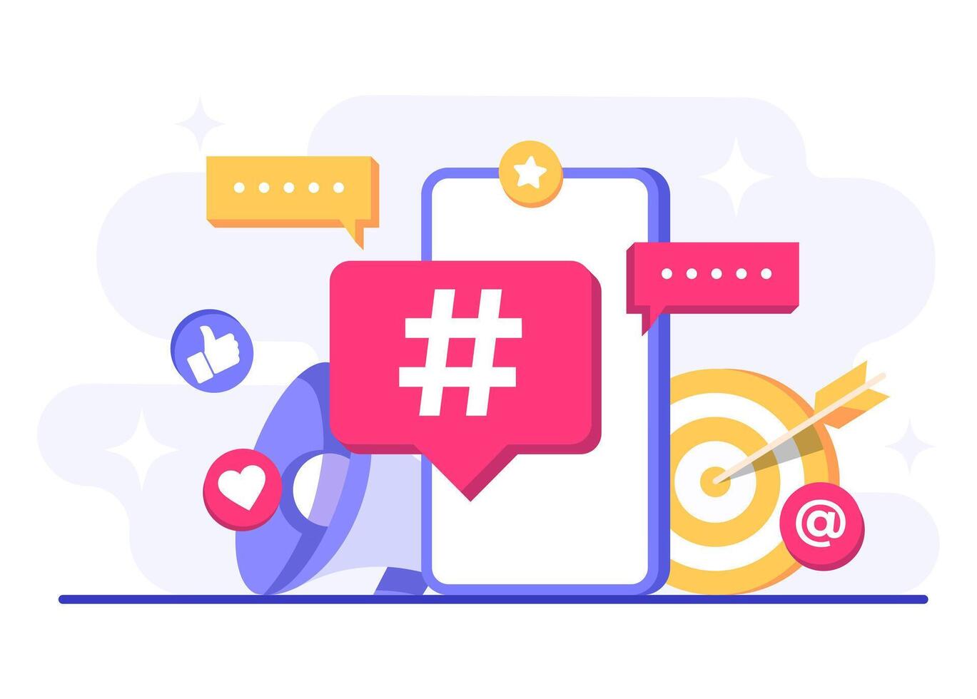 Flat illustration of social media marketing for web banners, mobile apps, posters, business strategy, hashtag campaigns, digital ads, and e-commerce promotion vector