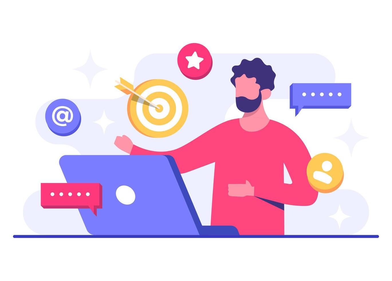 Digital marketing concept flat illustration, Business content strategy, Social media campaign, Promotion, E-commerce, Marketing agency, Social media influencer, Attract new customers vector
